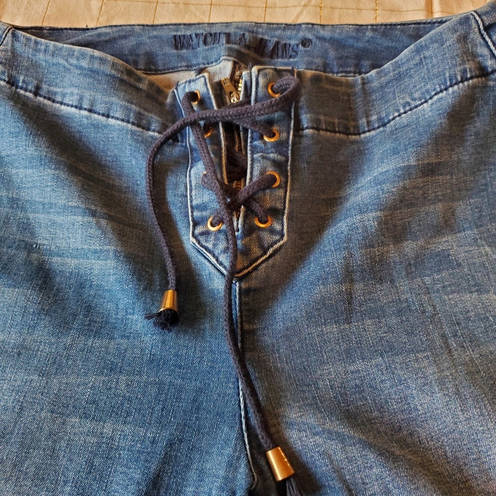 Vintage Watch L.A. Jeans Junior's Size 11 Lace Up Med Wash Blue Denim Stretch‎